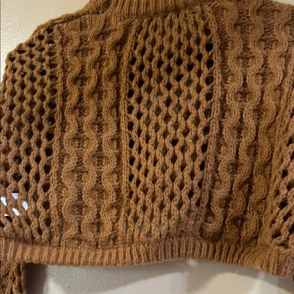 Cider Brown Cable Knit Cropped Sweater - Picture 3 of 5